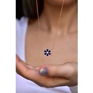 Papatya Silver 925 Ayar Rose Kaplama Lacivert Sedef Mineli Kamelya Çiçeği Kolye