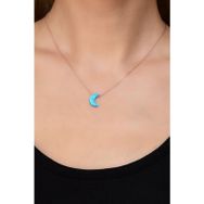Papatya Silver 925 Ayar Rose Kaplama Mavi Opal Taş Hilal Kadın Gümüş Kolye