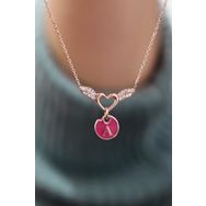 Papatya Silver 925 Ayar Rose Kaplama Mineli A Harfli Kalp Kanat Kadın Gümüş Kolye