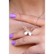Papatya Silver 925 Ayar Rose Kaplama Opal Taşlı Kelebek Kadın Gümüş Kolye