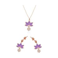 Papatya Silver 925 Ayar Rose Kaplama Parlayan Rüya Serisi Tasarım Ebruli Mor Cam Boyalı Lotus Kadın Gümüş Kolye