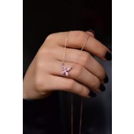 Papatya Silver 925 Ayar Rose Kaplama Pembe Zirkon Taşlı Plumeria Kadın Gümüş Kolye
