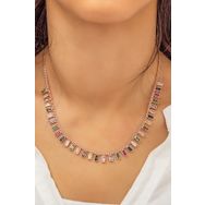 Papatya Silver 925 Ayar Rose Kaplama Sallantılı Dikdörtgen Mix Taşlı Tiffany Gümüş Kolye