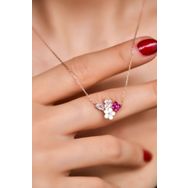 Papatya Silver 925 Ayar Rose Kaplama Sedef Manolya Fuşya Beyaz Taşlı Damla Yonca Çiçek Gümüş Kolye