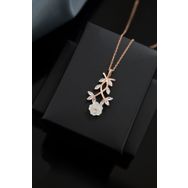 Papatya Silver 925 Ayar Rose Kaplama Taşlı Sarmaşık Sedef Manolya Çiçeği Gümüş Kolye