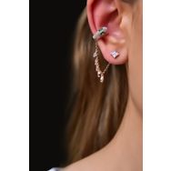 Papatya Silver 925 Ayar Rose Kaplama Tekli Ear Cuff Chain Snake Gümüş Küpe