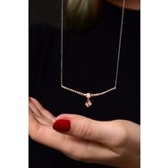 Papatya Silver 925 Ayar Rose Kaplama Top Motifli Sarı Ay Taşı Dört Yapraklı Yonca Kadın Gümüş Kolye