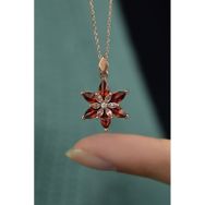 Papatya Silver 925 Ayar Rose Kaplma Tepelikli Kırmızı Lotus Kadın Gümüş Kolye