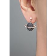 Papatya Silver 925 Ayar Siyah Taşlı Gümüş Gezegen Küpe