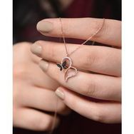 Papatya Silver 925 Ayar Siyah Zirkon Taşlı Kalp Kelebek Kadın Gümüş Kolye