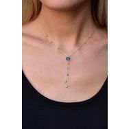 Papatya Silver 925 Ayar Üç Renk Dorika Toplu Mavi Tektaş Kadın Gümüş Kolye
