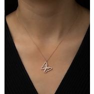 Papatya Silver Motifli Kelebek Nano Zirkon Taşlı 925 Ayar Gümüş Kolye
