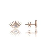 Papatya Silver Tek Taş Göz Rose Gold Kaplama 925 Ayar Gümüş Küpe
