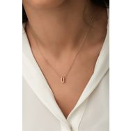 Papatya Silver UVPS100093 Harf Üç Boyutlu Ü Harfi Rose Altın Kaplama 925 Ayar Gümüş Kolye