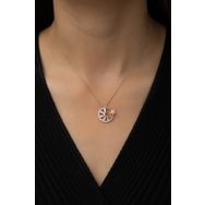 Papatya Silver UVPS100488 Baget Taşlı Ay Yıldız Bayrak Rose Gold Kaplama 925 Ayar Gümüş Kolye