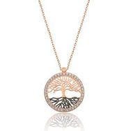 Papatya Silver UVPS100520 Hayat Ağacı Nano Zirkon Taşlı Rose 925 Ayar Kadın Gümüş Kolye