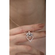 Papatya Silver UVPS100806 Zirkon Taşlı Kalpli Kraliçe Tacı 925 Ayar Gümüş Kolye