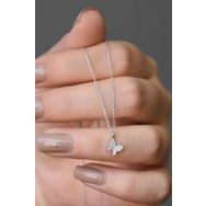 Papatya Silver UVPS100952 Rodyum Kaplama Beyaz Taşlı Minimal Kelebek 925 Ayar Gümüş Kolye