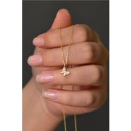 Papatya Silver UVPS100954 Gold Kaplama Beyaz Taşlı Minimal Kelebek 925 Ayar Gümüş Kolye