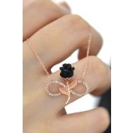 Papatya Silver UVPS101063 Sonsuzluk Siyah Gül 925 Ayar Gümüş Kolye