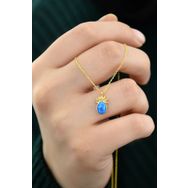 Papatya Silver UVPS101096 Gold Kaplama Mavi Opal Taşlı Ananas 925 Ayar Gümüş Kolye