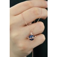 Papatya Silver UVPS101101 Rose Altın Kaplama Oniks Taşlı Gezegen 925 Ayar Gümüş Kolye