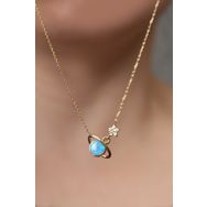 Papatya Silver UVPS101107 Mavi Opal Taşlı Gezegen 925 Ayar Gümüş Kolye