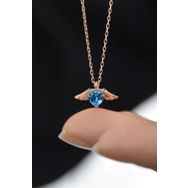 Papatya Silver UVPS101121 Rose Kaplama Turkuaz Taşlı Kalp Kanat 925 Ayar Gümüş Kolye