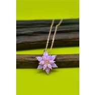 Papatya Silver UVPS101136 Pembe Doğal Opal Taşlı Lotus 925 Ayar Gümüş Kolye