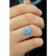 Papatya Silver UVPS101137 Turkuaz Doğal Opal Taşlı Lotus 925 Ayar Gümüş Kolye