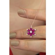 Papatya Silver UVPS101378 Fuşya Taşlı Kamelya Çiçeği 925 Ayar Gümüş Kolye