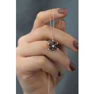 Papatya Silver UVPS101398 Siyah Taşlı Kamelya Çiçeği 925 Ayar Gümüş Kolye