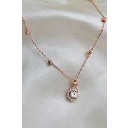 Papatya Silver UVPS101408 Rose Kaplama Dorika Toplu Tektaş 925 Ayar Gümüş Kolye