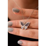 Papatya Silver UVPS101690 Rodyum Kaplama Mineli Gözlü Kelebek 925 Ayar Gümüş Kolye