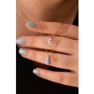 Papatya Silver UVPS101697 Rose Kaplama E Harf ve Damla Opal Taşlı Asansörlü 925 Ayar Gümüş Kolye