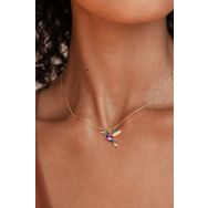Papatya Silver UVPS101784 Rose Kaplama Taşlı Kuş 925 Ayar Gümüş Kolye