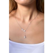 Papatya Silver UVPS101908 Rodyum Kaplama Damla Taşlı Kelebek 925 Ayar Gümüş Kolye