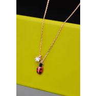 Papatya Silver UVPS102064 Rose Kaplama Tektaş Uğur Böceği 925 Ayar Gümüş Kolye
