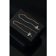 Papatya Silver UVPS301067 925 Ayar Rose Kaplama Zincirli Telli Taşlı Sallantılı Kuş Gümüş Küpe