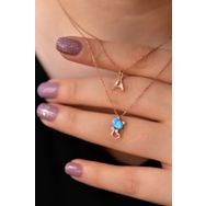 Papatya Silver UVPS400159 Rose Kaplama Harf ve Opal Taşlı Kedi Asansör 925 Ayar Gümüş Kolye