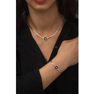 Papatya Silver UVPS600010 Yassı Zincir Bileklik İkili Trapez Taşlı Takım Set 925 Ayar Gümüş Kolye