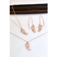 Papatya Silver UVPS600040 Rose Kaplama Gül Küpe Bileklik Set 925 Ayar Gümüş Kolye