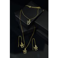 Papatya Silver UVPS600041 Altın Kaplama Melek Küpe Bileklik Set 925 Ayar Gümüş Kolye
