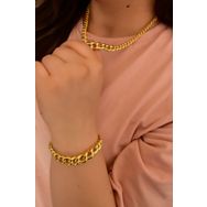 Papatya Silver UVPS600059 Altın Kaplama Geçişli Gurmet Zincir Bileklik Set 925 Ayar Gümüş Kolye