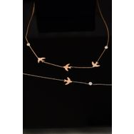Papatya Silver UVPS600079 Rose Kaplama Taşlı Kırlangıç Bileklik Set 925 Ayar Gümüş Kolye