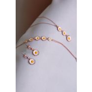 Papatya Silver UVPS600081 Rose Kaplama Mineli Papatya Küpe Bileklik Set 925 Ayar Gümüş Kolye