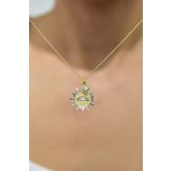 Papatya Silver UVPTS100209 925 Ayar Gold Kaplama Doğum Taşlı Kristal Kesim Plaka Terazi Libra Burç Gümüş Kolye