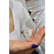 Papatya Silver UVPTS100212 925 Ayar Gold Kaplama Doğum Taşlı Kristal Kesim Plaka Yay Sagittarius Burç Gümüş Kolye