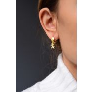 Papatya Silver UVPTS300088 925 Ayar Gold Kaplama Zirkon Taşlı Ikili Yıldız Halka Gümüş Küpe