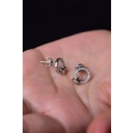 Papatya Silver UVPTS300185 925 Ayar Rodyum Kaplama Zirkon Taşlı Çemberde Üçlü Halka Çivili Gümüş Küpe